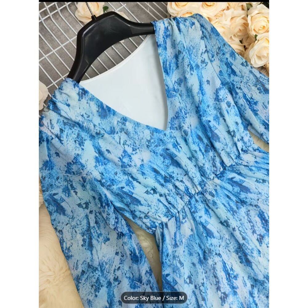Boho Blue Floral High-Low Maxi Dress (M) – Offers Welcome! - Picture 2 of 4